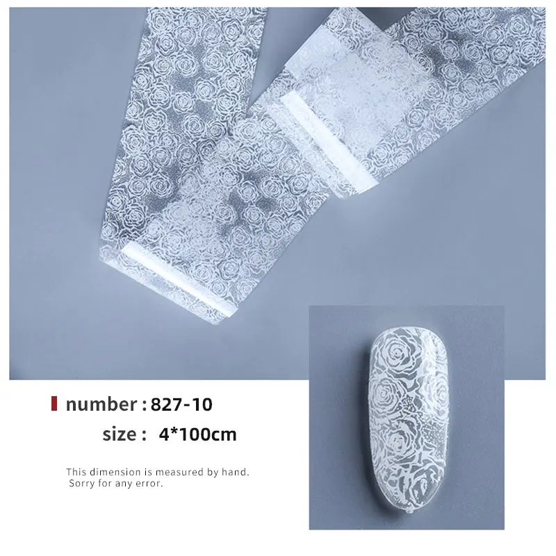 827-10 Черные/белые кружевные цветочные наклейки для ногтей с листом, лаковая микс, переводная Фольга для ногтей, Переводные курсоры для дизайна ногтей, маникюрный дизайн - Цвет: 827-10