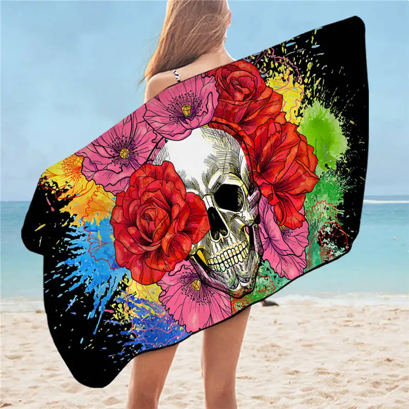 Постельное белье Outlet Sugar Skull банное полотенце для ванной из микрофибры готическое цветочное пляжное полотенце розовая роза прямоугольный черный коврик для занятий йогой 75 см x 150 см - Цвет: 3