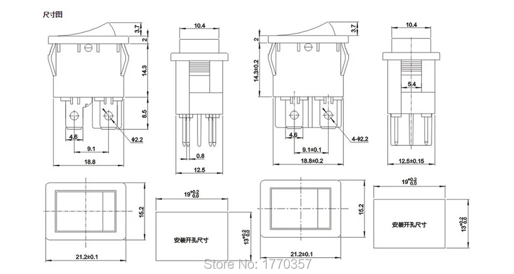 5 шт. красный тумблер 4 контакта светильник 6A 250V AC / 10A 125V ВКЛ-ВЫКЛ 15*21 мм Новый