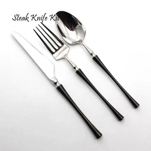 3pcs Steak Knife Kit Новинка! Двухцветная посуда из нержавеющей стали. Столовые приборы черного и серебристого цвета. Высококачественные кухонные принадлежности. Кухонные принадлежности - Цвет: 3pcs Steak Knife Kit