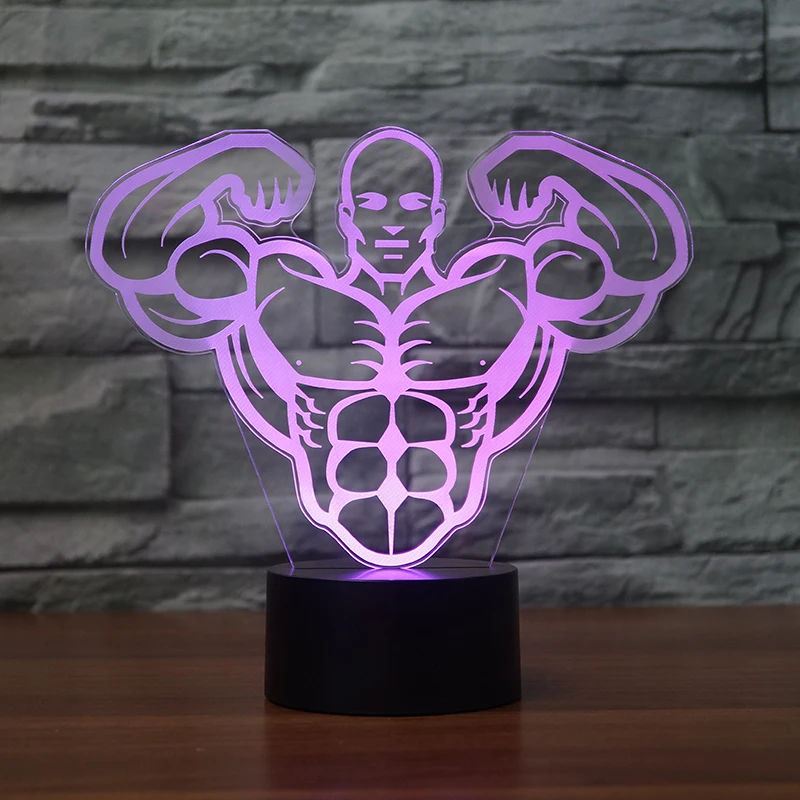 

7 Color Change Night Light LED 3D Aerobics Muscle Desk Lamp Novelty Bodybuilding Shape Bedside Touch Lighting Fixture Gym Decor