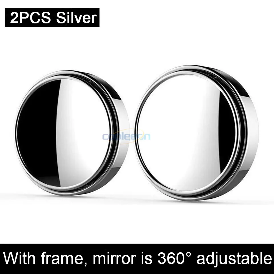 silver 2pcs HD Автомобильное Зеркало для слепых зон с регулируемым углом обзора 360 градусов, круглое выпуклое автомобильное боковое зеркало заднего вида, безопасное вождение - Цвет: silver 2pcs