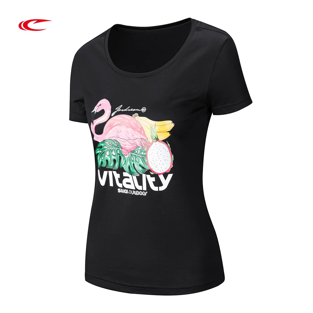 SAIQI Summer Casual Short Sleeved Tshirt Womens Fashion Slim Print Funny T Shirts Outdoor Sports Fitness Tops 119352 | Спорт и
