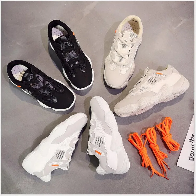 2018 Осенняя модная женская повседневная обувь из искусственной кожи + сетчатая на