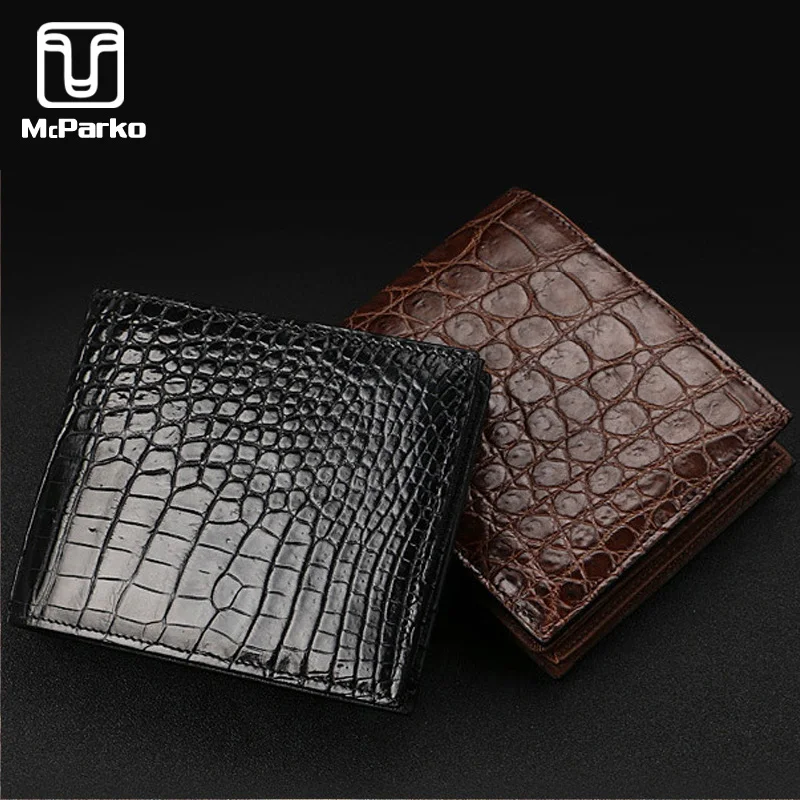 McParko crocodile leather wallet men Luxury genuine leather small wallet for men short purse bifold brown Black crocodile wallet