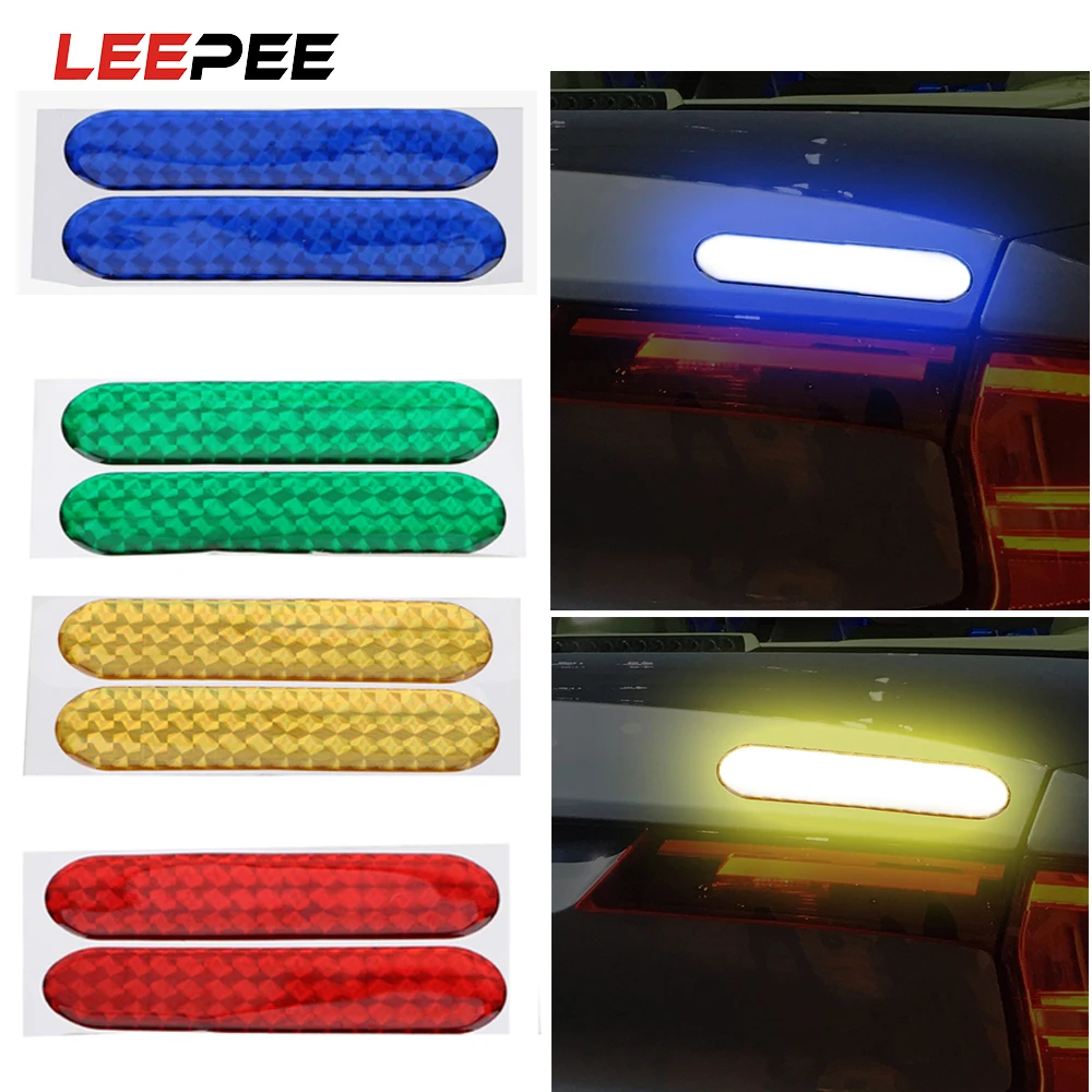 

LEEPEE 2pcs Warning Tape Car Reflective Stickers Safety Mark Car Door Sticker Decal 4 Colors Reflective Strips Car-styling