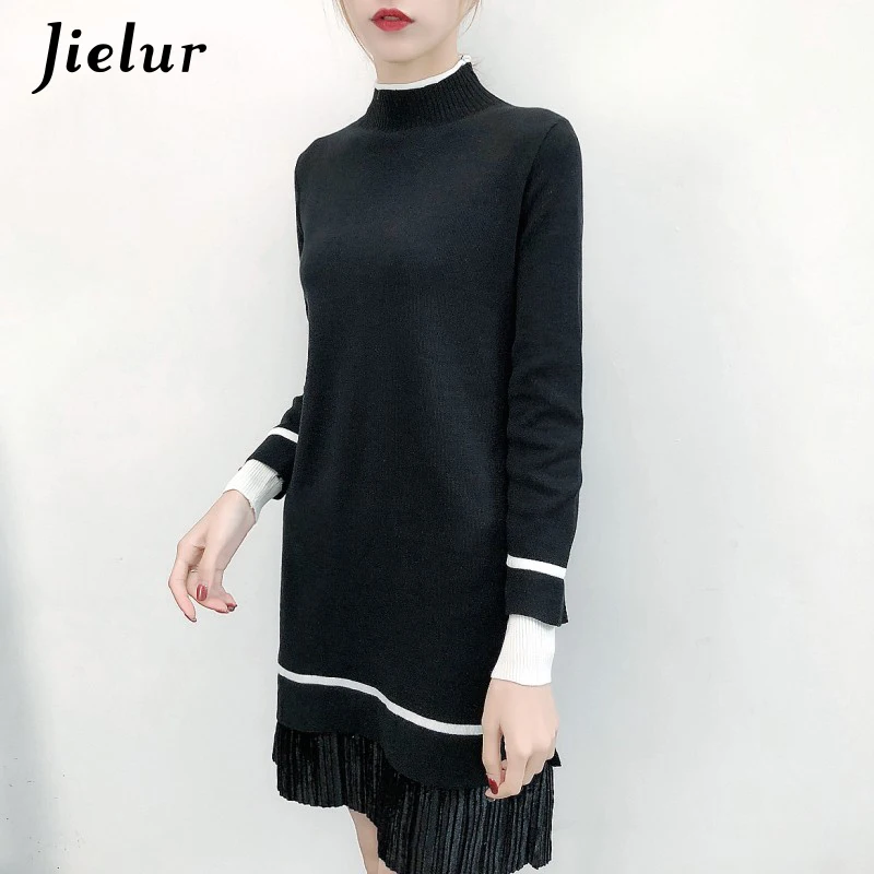 Jielur 2019 новое зимнее вязаное платье женские свободные фальшивые платья из двух