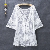 summer cardigan kimono cardigan feminino off white shirts women 2022 korean embroidery blouse mesh transparent hippie boho tops
