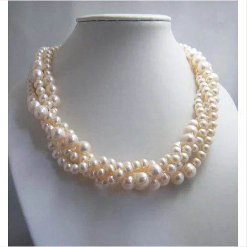 

New Arriver,Handmade Pearl Jewellery,4Rows White Round Freshwater Pearl Necklace,Shell Flower Clasp,Perfect Women Jewelry Gift