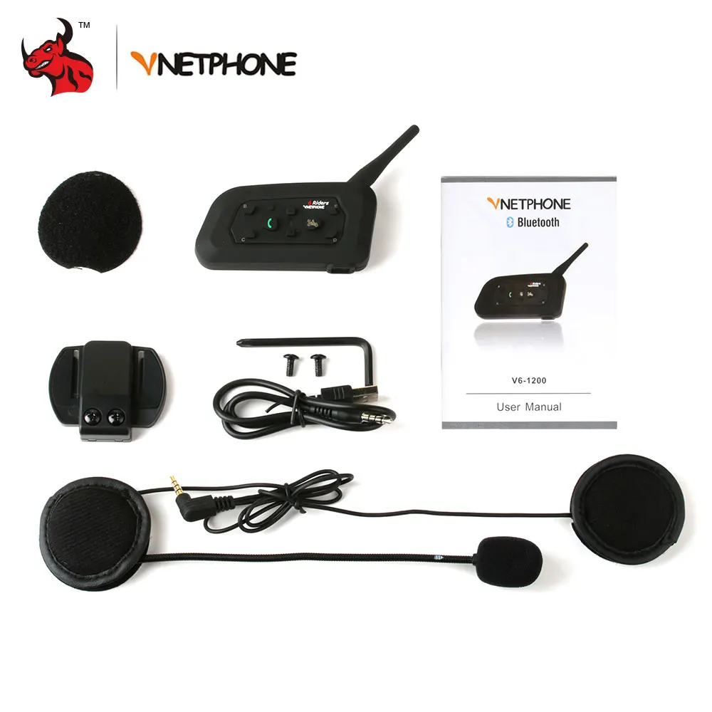 VNETPHON 1200M BT Bluetooth мотоциклетный шлем домофон 6 всадников полный дуплексный