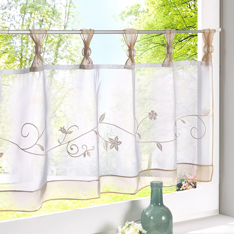 Короткие Занавески для кухни гостиной вышитые прозрачные оконные шторы