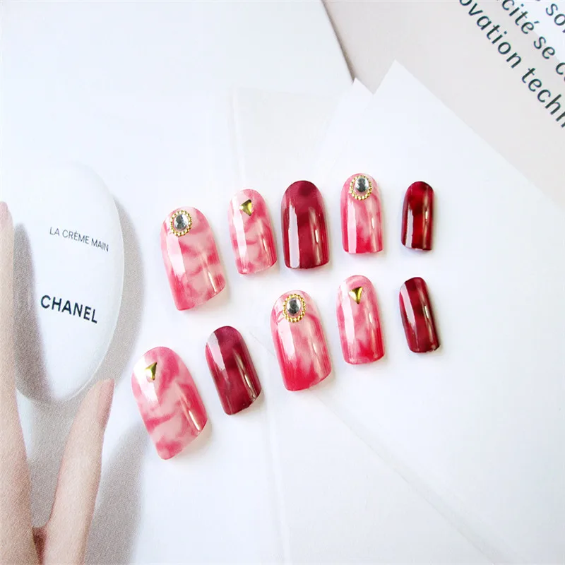 

24pcs fashion charm metal patch rhinestone metal edging embellishment rendering network red fake nails DIY nail art decoration
