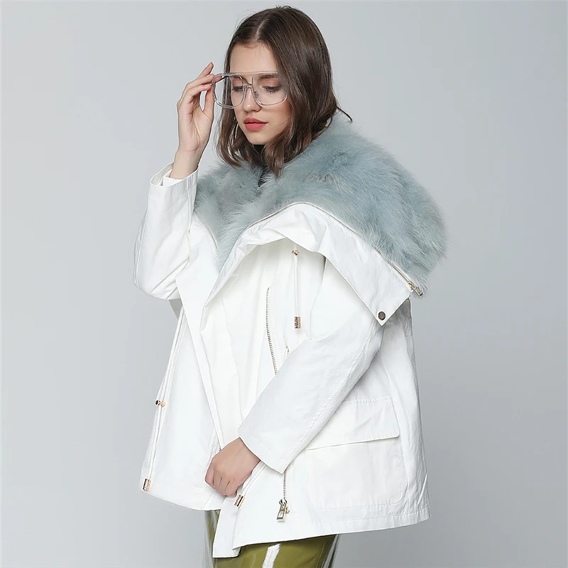 OFTBUY 2018 зимняя куртка женская натуральный мех пальто парка Лисий воротник капюшон