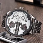 Часы Oulm Мужские кварцевые с двумя часовыми поясами, люксовые брендовые индивидуальные наручные в стиле милитари, большие размеры