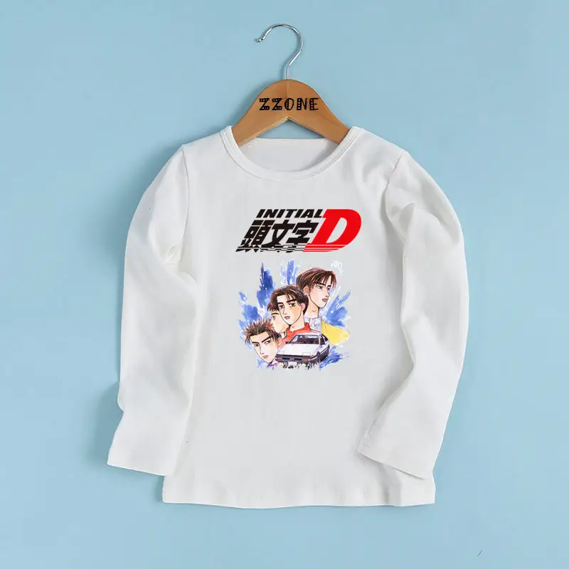 Kids Cool Car Design Clothes Boys and Girls Anime AE86 Initial D Drift Print T shirt Children Long Sleeve T-shirt LKP2419 | Детская