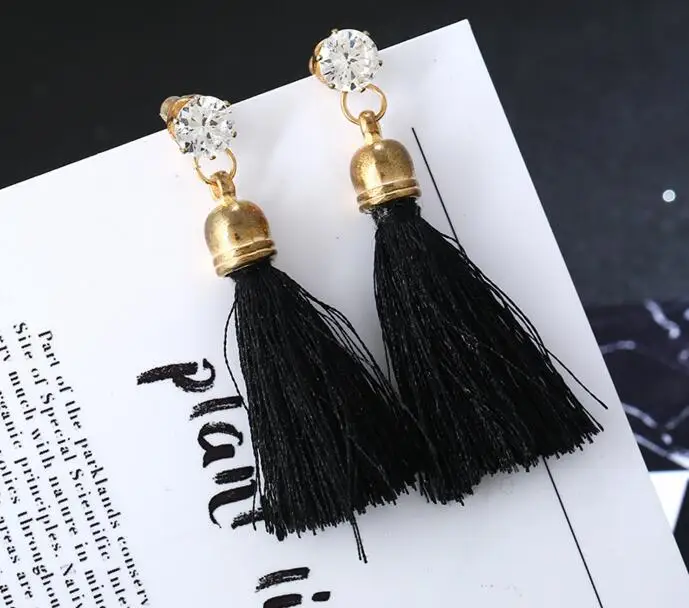Long Rhinestone Tassel Earrings Fashion Women Statement Dangle Earring For Trendy Black red Fringe Drop brinco | Украшения и
