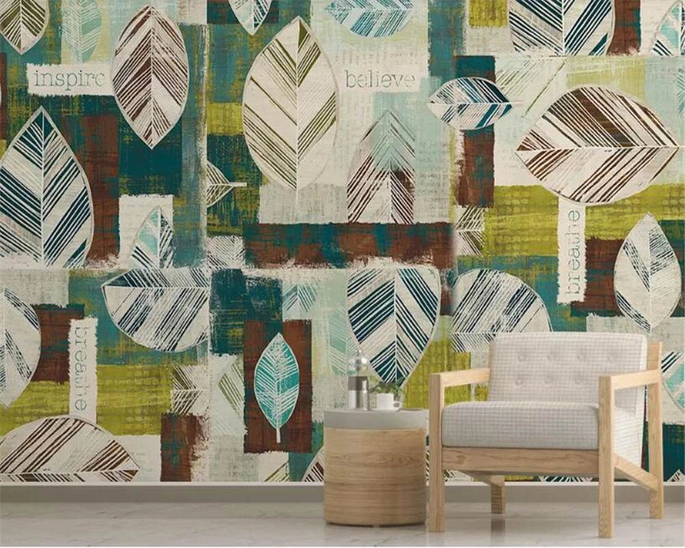 beibehang wallpaper for kids room Custom wall sticker modern minimalistic abstract geometric 3d leaf background | Обустройство дома