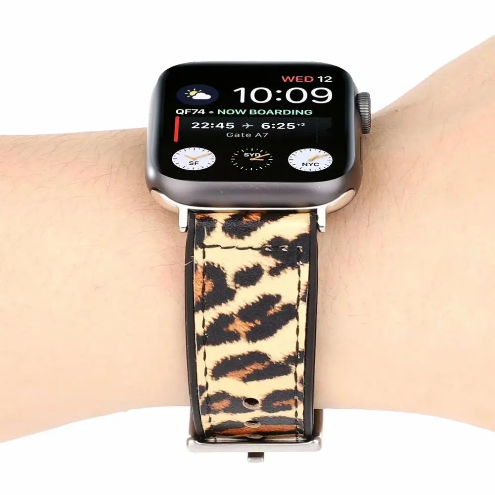 Гибридный ремешок для часов Apple Watch 42 мм 44 Серия 1 2 3 4 леопардовая кожа и силикон в