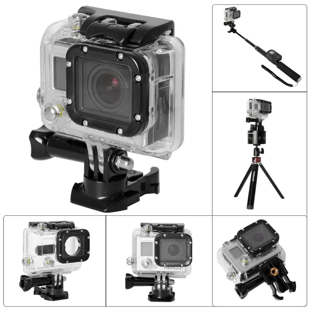 

50M 8in1 Dive Underwater Waterproof Housing Case Skeleton Protective Shell Replacement Kit for GoPro Hero 4 3+ 3 Accessories