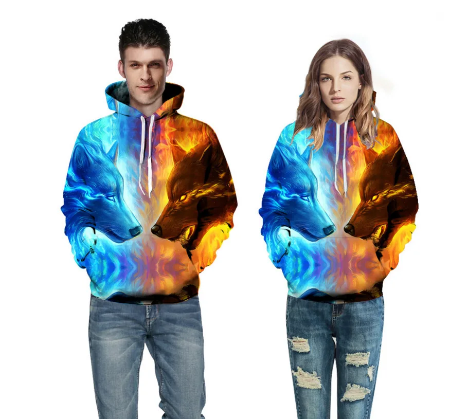 Ice Fire Wolf крутой пуловер мужские толстовки 3D принт животные большие размеры с