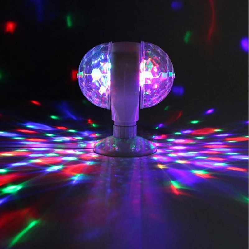 

Светодиодная лампа RGB e27 с двойной головкой, цветная Волшебная вращающаяся DJ диско-шар, светильник, лазерный Снежинка, проектор, вечерние, KTV ...