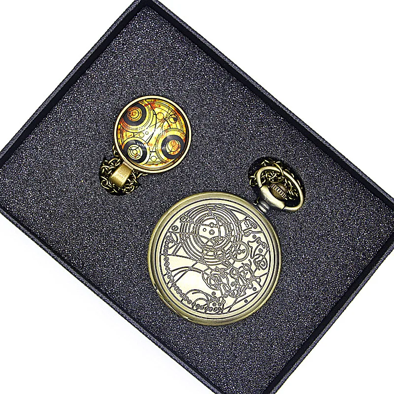 Classic Movie Theme Series Pocket Watch Chain Watches Dr Who Fans Sets Necklace Pendant Gift for Men Women with box honorable fire dragon pattern case pocket watch for men classic slim chain necklace pendant watches for male gift zakhorloge