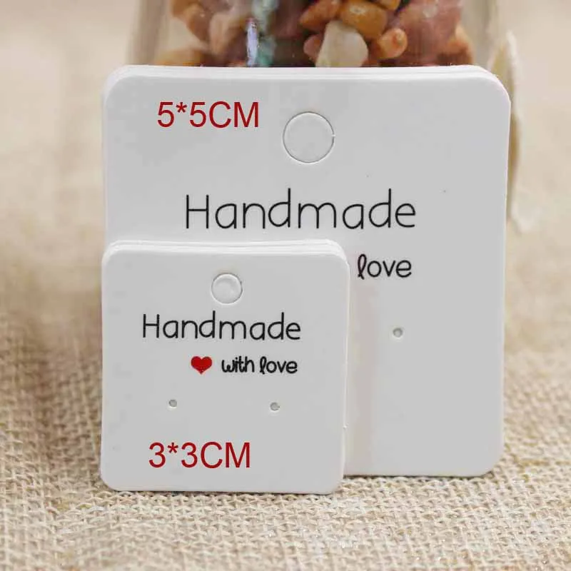 

6.5*5cm Jewelry Kraft/white Earring Cards "Handmade with love"printed Display Creative Earring Cards 100cards+100 opp bag
