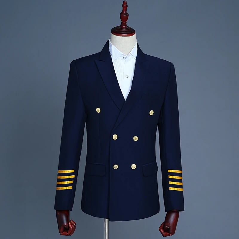 Double-breasted suit dress uniforms male captain fringed epaulets costumes presided DJ personality suits man | Мужская одежда