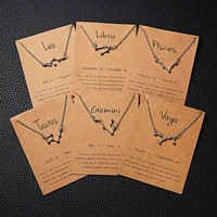 silver color twelve constellations rhinestone pendant necklaces for women fashion exquisite jewelry paper card gift