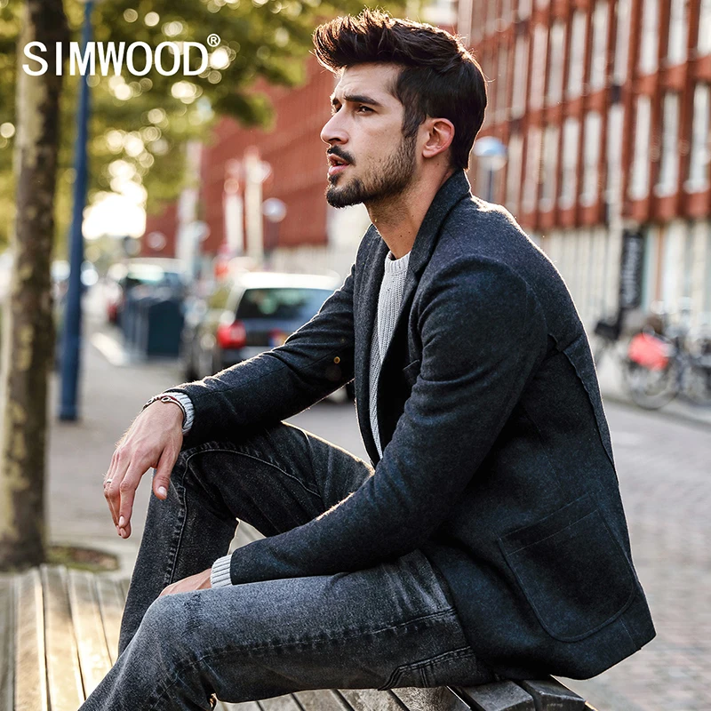 SIMWOOD 2019 осень зима новые блейзеры мужские Умные повседневные Костюмы шерстяные