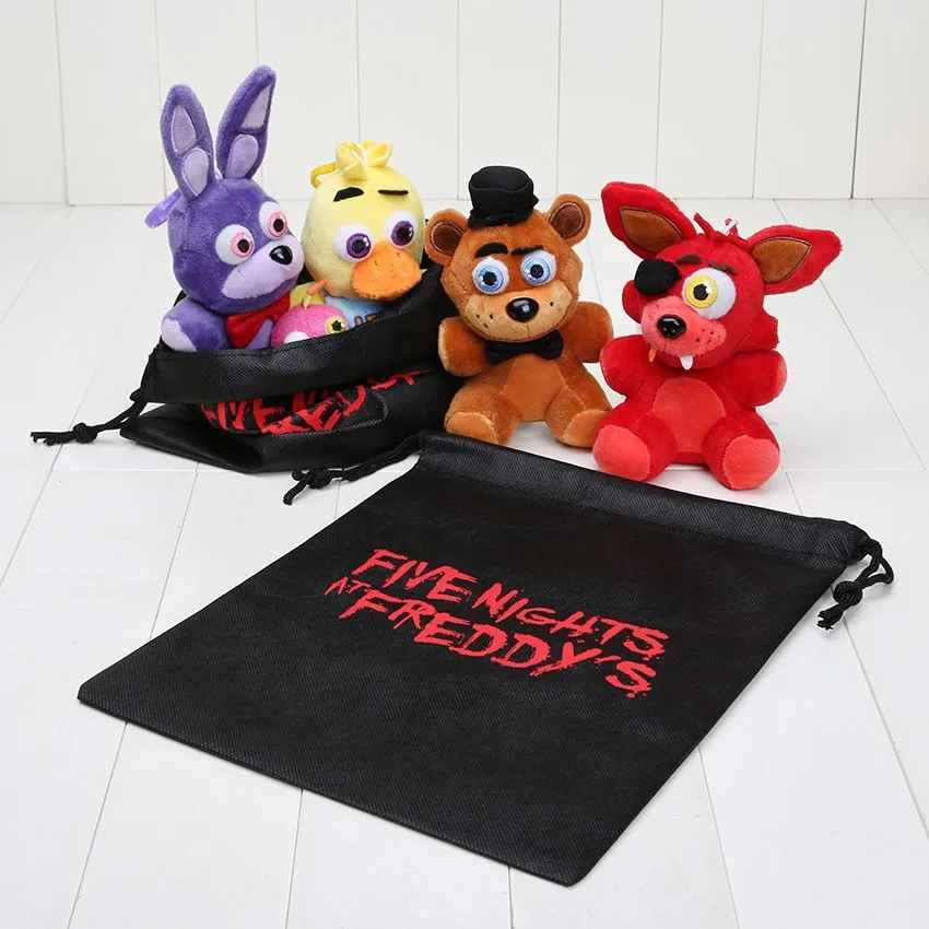 

4pcs/set 14cm FNAF Fox Bear Bonnie Toys Plush Pendants Keychains Dolls with Bag