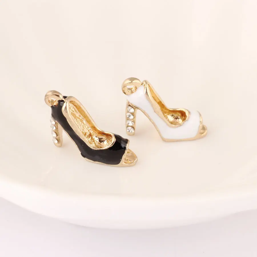 

Free Shipping Enamel Alloy Charms Crystal Rhinestone Women Fashion High Heel Shoes DIY Jewelry Findings Oil Drop Floating Charm