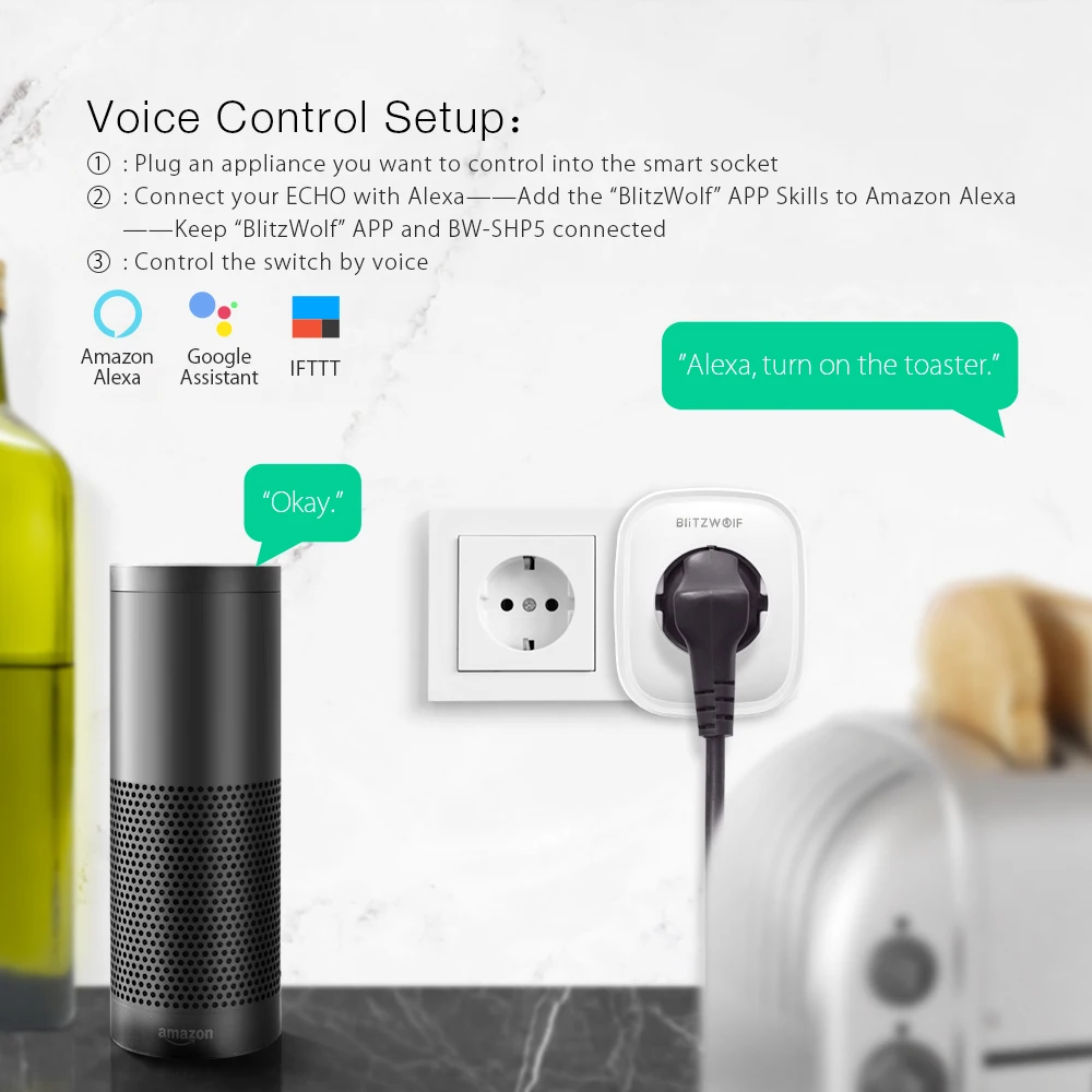 BlitzWolf BW-SHP5 2.1A двойной usb порты 16A Смарт Wi-Fi розетка ЕС Plug работать с Alexa Google Assistant BlitzWolf Tuya APP