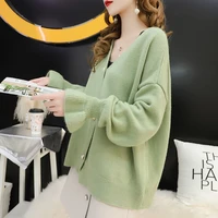 knit sweater women flare long sleeve korean sweaters cardigans solid outwear v neck autumn winter sueter mujer