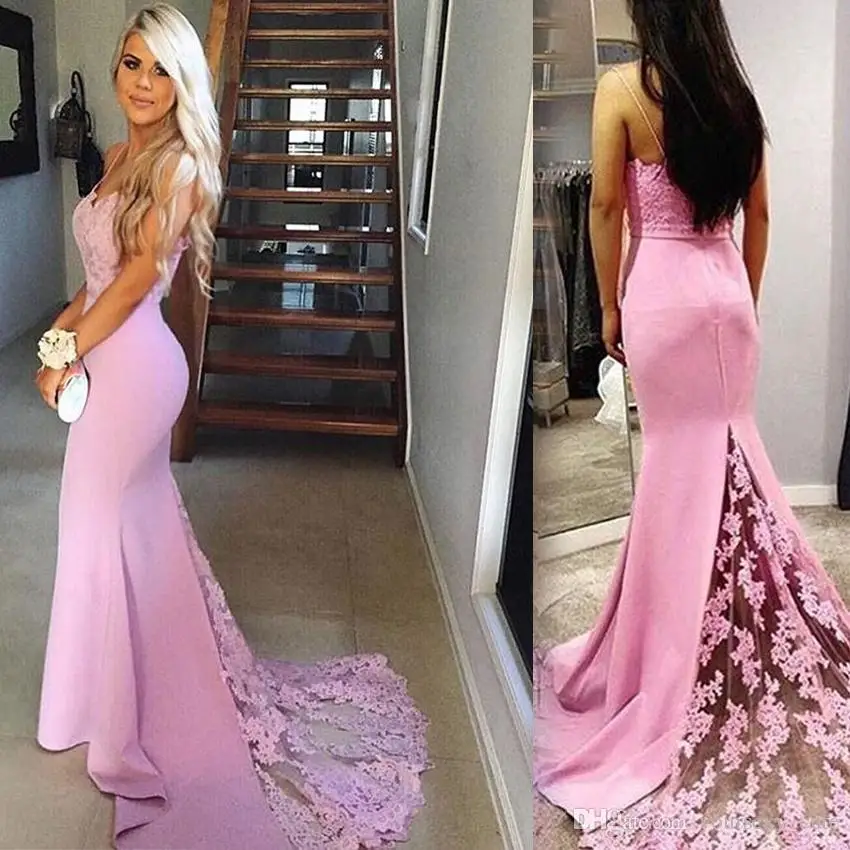Розовое вечернее платье Русалка Длинные платья Прозрачный шлейф Vestido Longo De Festa
