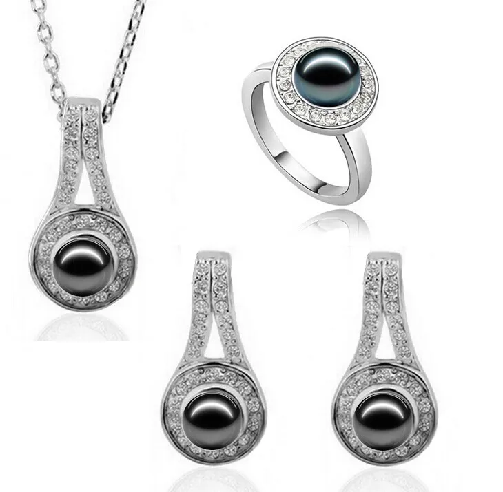 wholesale Austrian CRYSTAL pearl pendant fashion chain necklace stud earrings necklaces&amppendants Jewelry Sets free ship | Украшения и