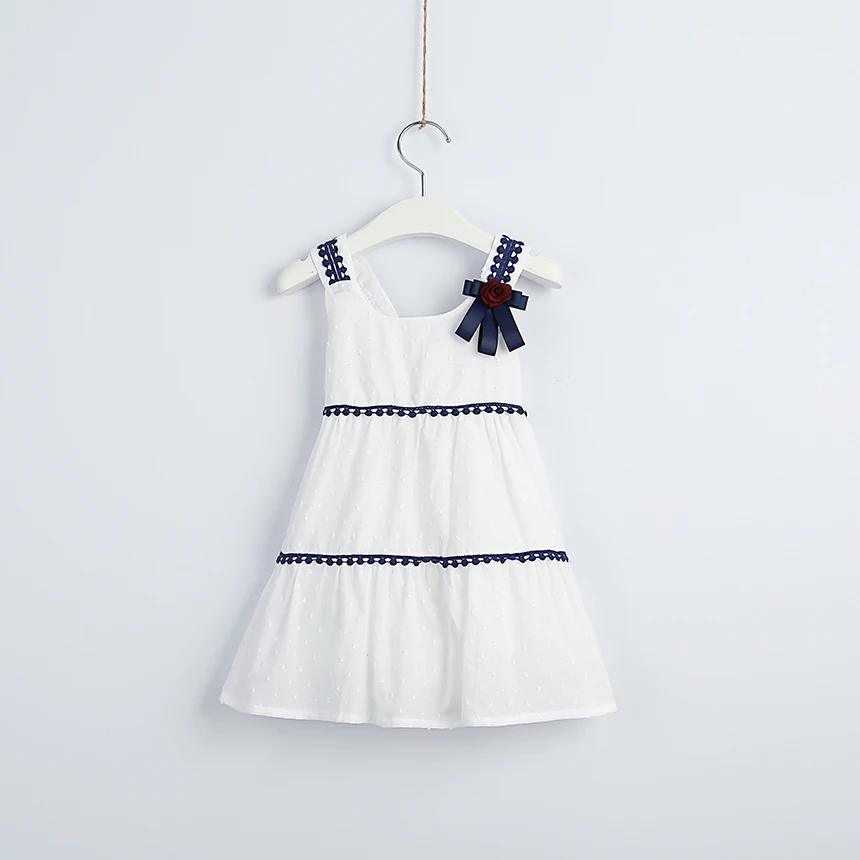 Girl Summer White Dress Cotton Kids Fashion Wholesale Lots Bulk Clothes Toddler Beautiful Lace Sundress Bow Flower Appiques | Детская