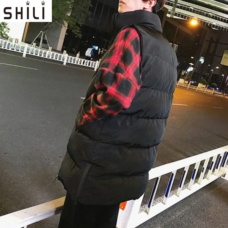 

Fashion Men Coat 2017 Winter Warm Slim Long Waistcoat Zipper Cotton Jacket Vest Coat Sleeveless Parkas M-5XL