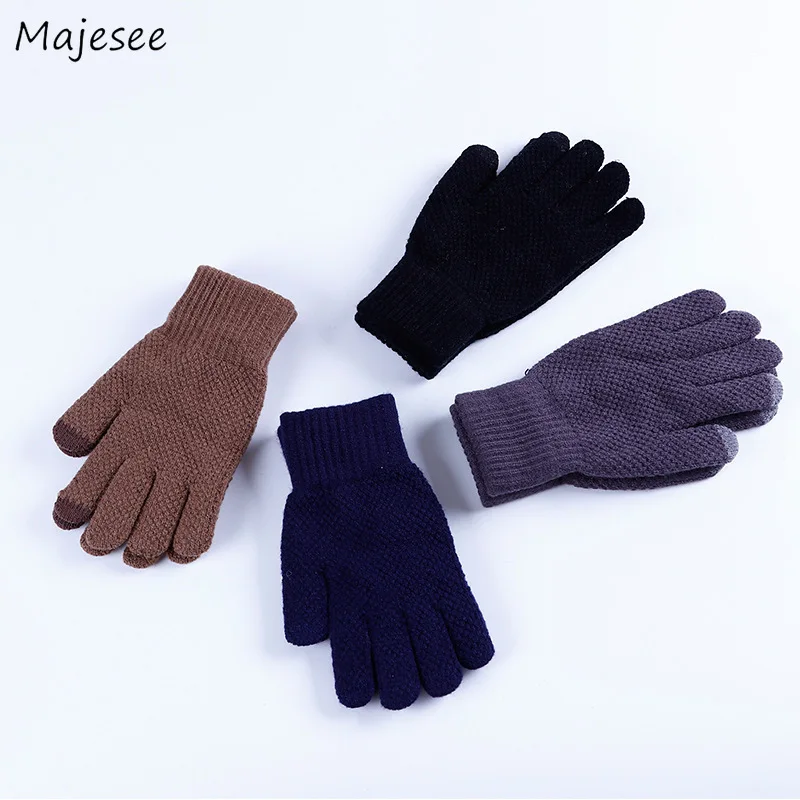 

Gloves Men Winter Knitting Soft Warm Touchscreen Full Finger Driving Outdoor Glove Mens Solid Daily Trendy Casual Mittens Chic