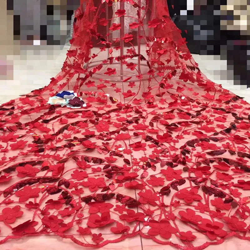 

Sequins Lace Fabric High Quality Latest 3D Appliques African Lace Fabrics Wedding Tulle Lace Fabrics French Nigerian dp65-2291