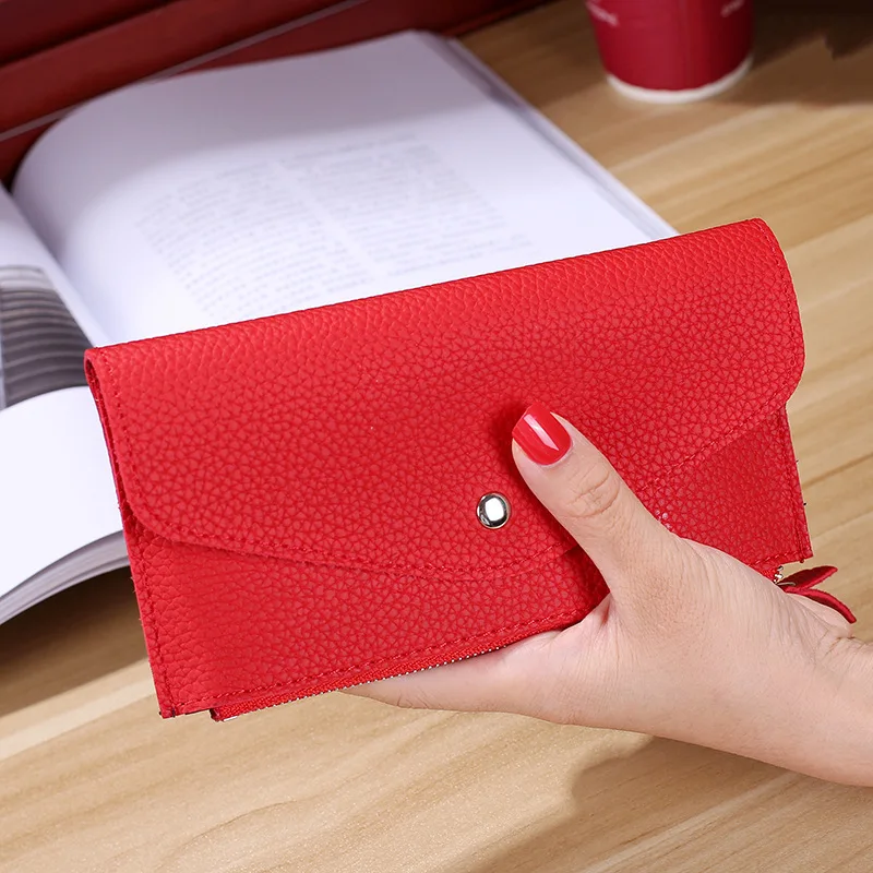 

BLEVOLO Casual Long Clutch Wallets Candy Color Lady Purses Thin Envelope Wallet Zipper Hasp Women Wallet PU Leather Money Bag