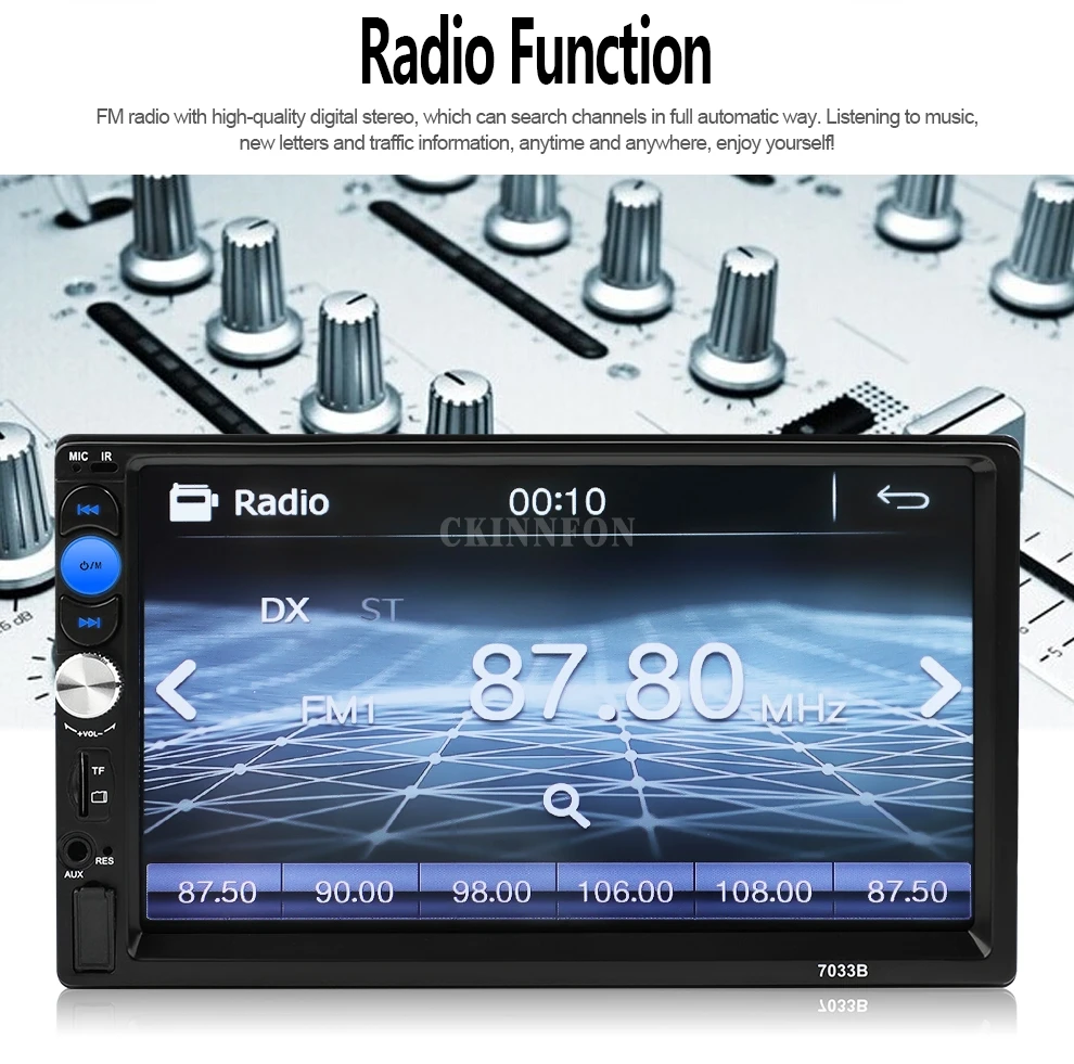 20 шт./лот 7033B USB TF FM AUX сенсорный экран стерео радио 2 DIN MP5 плеер для камеры