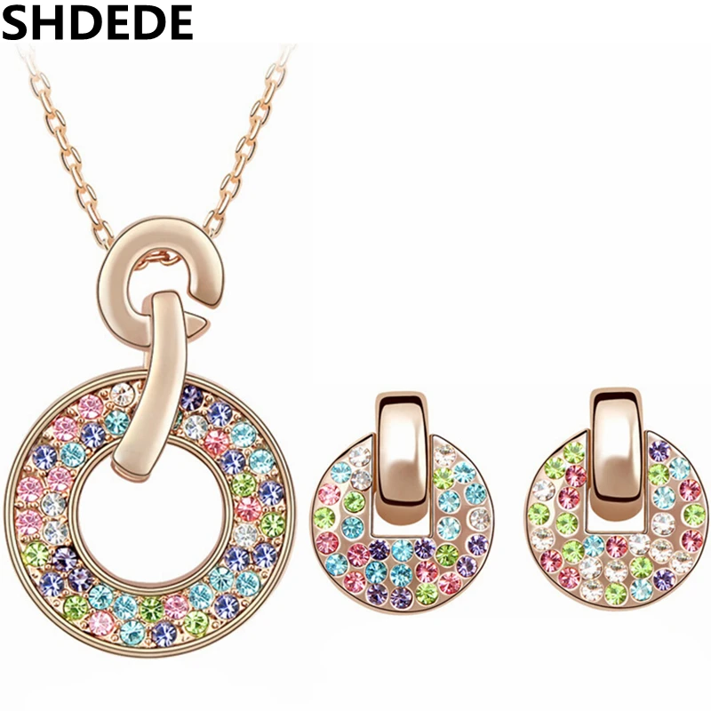 2016 мода ювелирных изделий колье серьги для женщин красочные из кристаллов