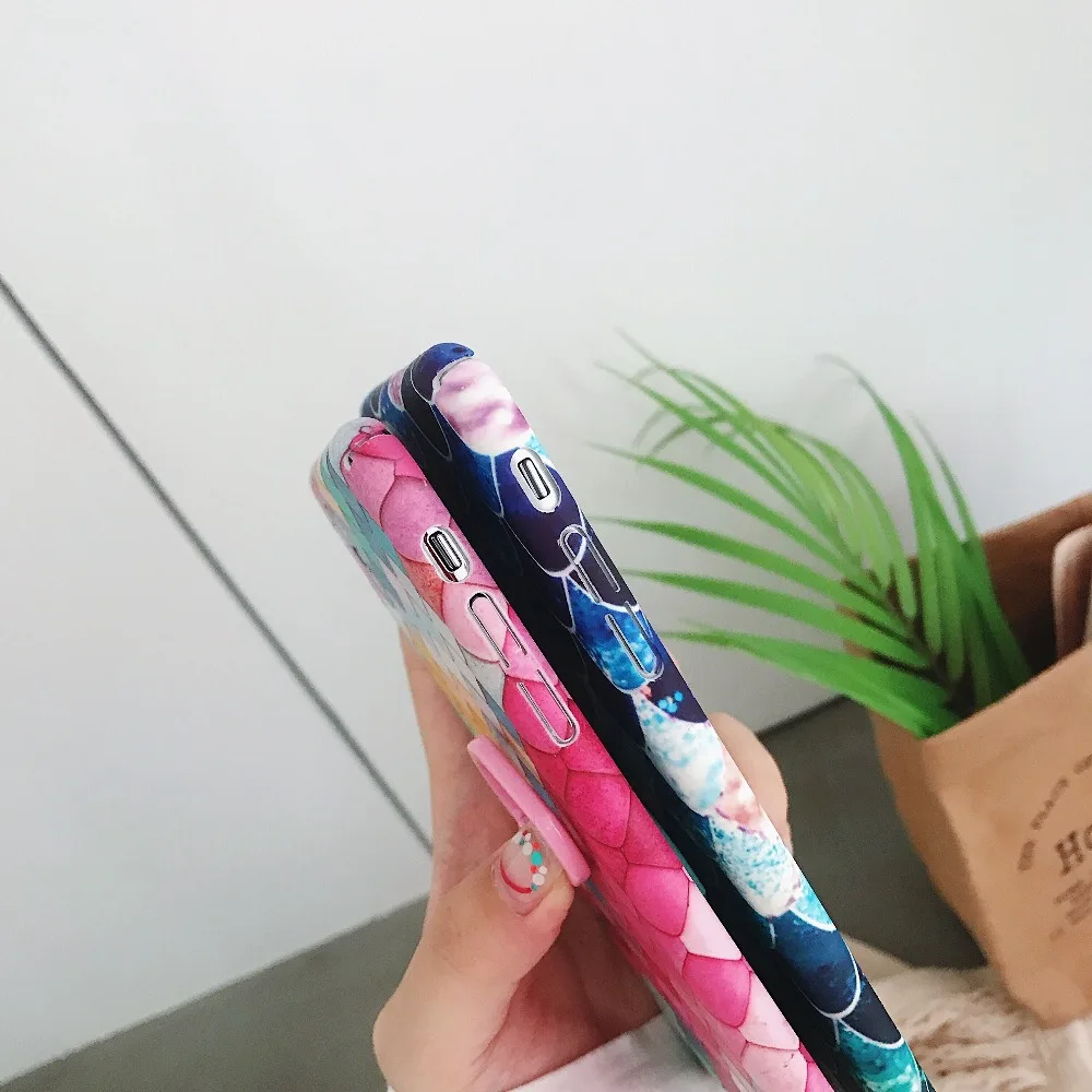 Чехол для телефона с покрытием "Рыбья чешуя" для Coque Iphone 7 Plus 6 6s 8, стильный корпус, чехол для телефона iPhone Xs, роскошный чехол max Xr с держателем для пальца.
