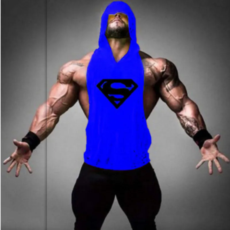 Diliflyer Fashion Men's Summer Running Vest Sleeveless Hoodies Fitness Shirt Hoodie Cotton Tank Tops Super Muscle Gyms Clothing | Спорт и
