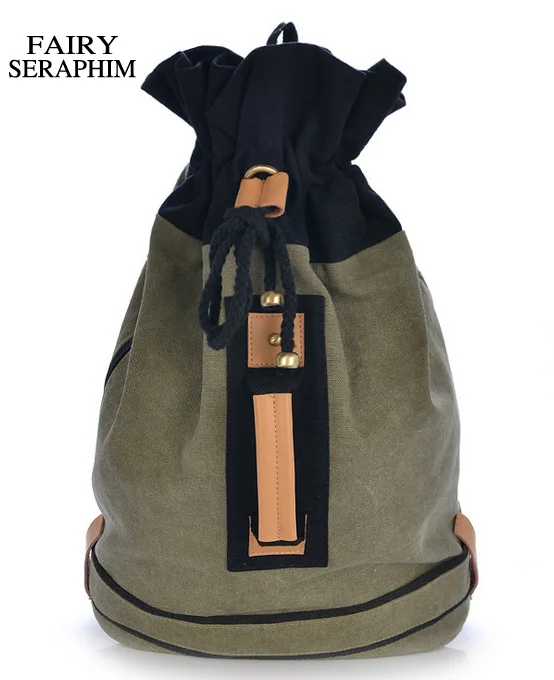 

FAIRY SERAPHIM string casual bags men women high fashion trend leather handle canvas slouch backpack students solid rucksack