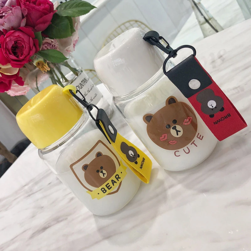 JOUDOO Милая стеклянная бутылка для воды мультфильм Медведь Мини Открытый бутылки воды Корея студенческий тур портативный Кофе Молоко посуда для напитков 35