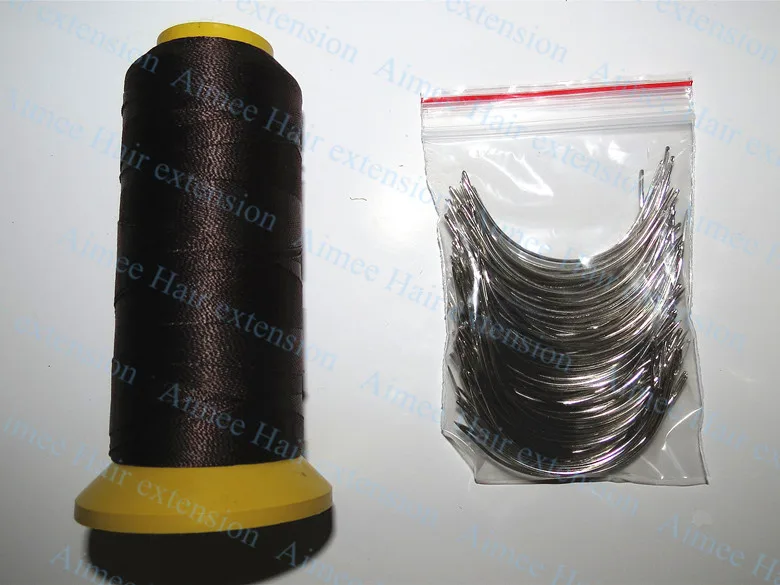

BIG C weaving needles 90mm long Shape needles 144pcs&1 D.brown Nylon high strength Polyester thread for hair weft 3types as gift
