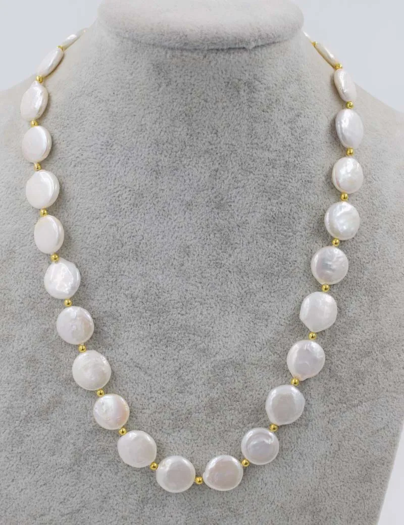 

Ожерелье из пресноводного жемчуга, белая монета, 12-13 мм, 20 дюймов, натуральные бусины, оптовая продажа, модный подарок