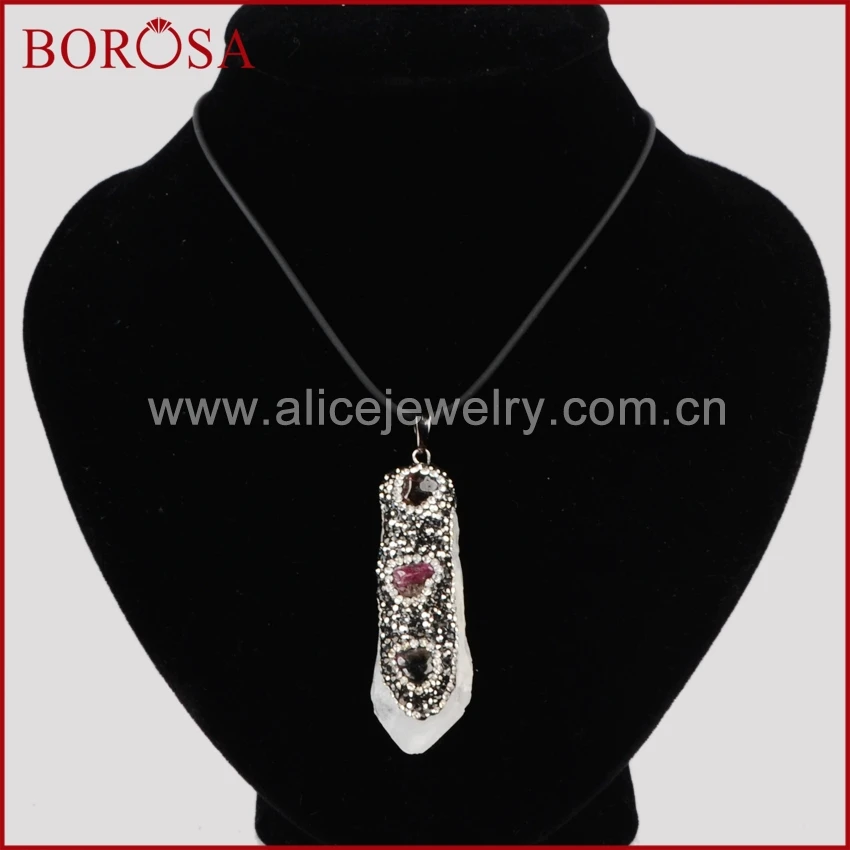 Длинный кулон BOROSA Druzy из натурального кристалла кварца с натуральными камнями в